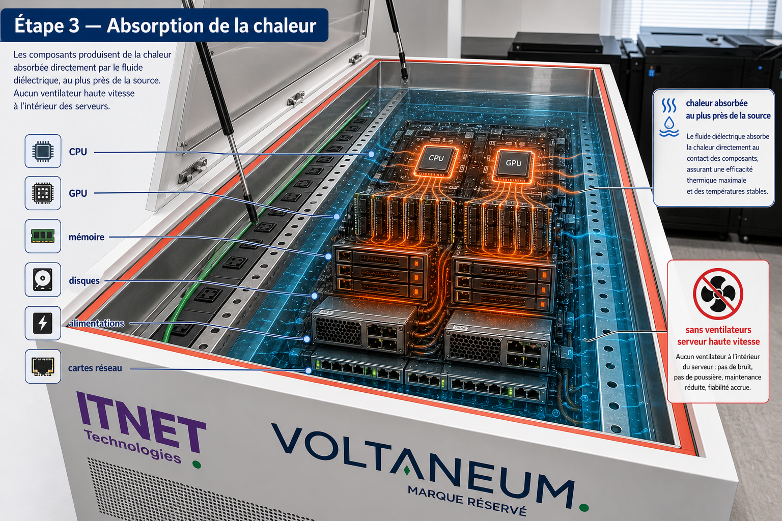Étape 3 : absorption de la chaleur - Étape 3 : absorption directe de la chaleur produite par les composants IT.